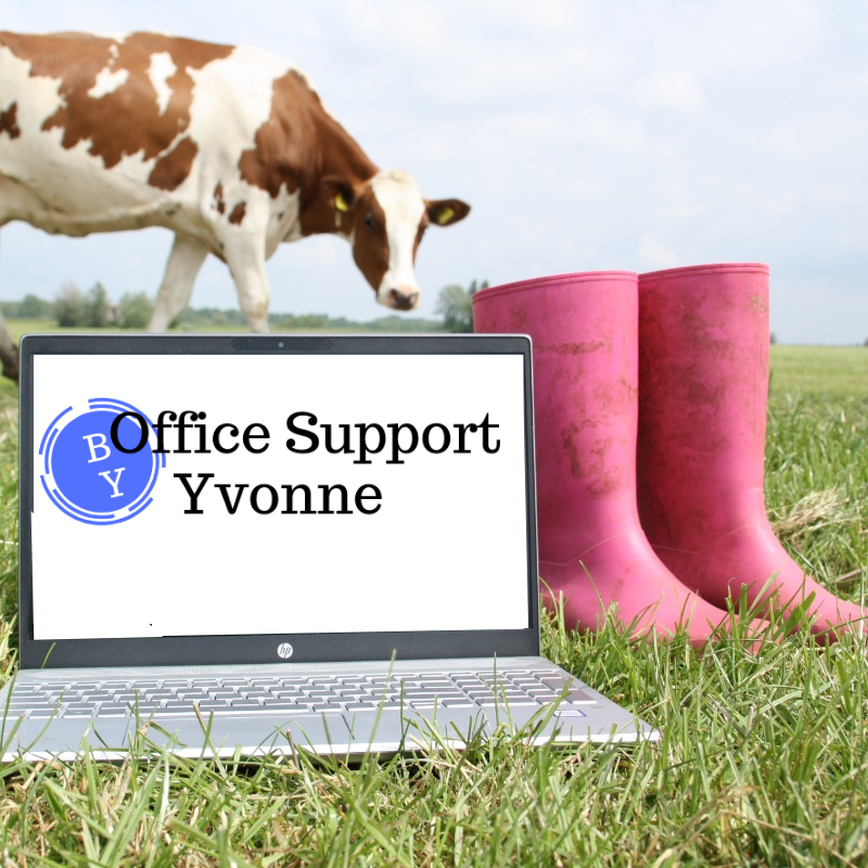 Laptop met laarzen en logo Office Support by Yvonne